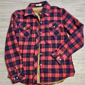 NWOT - Faux Fur Lined Red & Black Check Plaid Women's Shirt